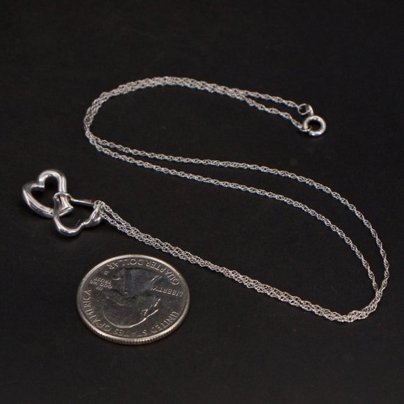 Sterling Silver Diamond Heart Necklace Diamond Accent Double Heart Pendant 18.5" - Picture 3 of 3